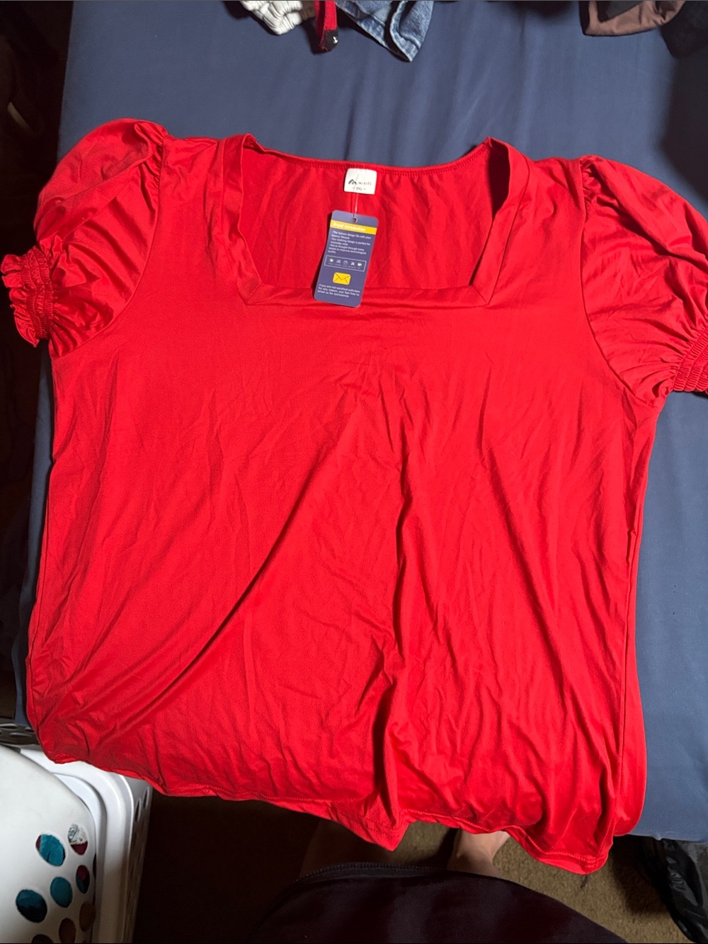 Women’s Red Puff Sleeve Square Neck Top